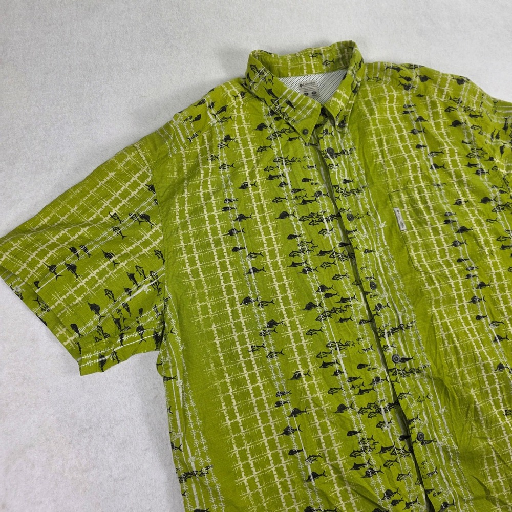 Columbia Mens XXL Fishing Shirt Green Excellent PFG Vented Short Sleeve Fish